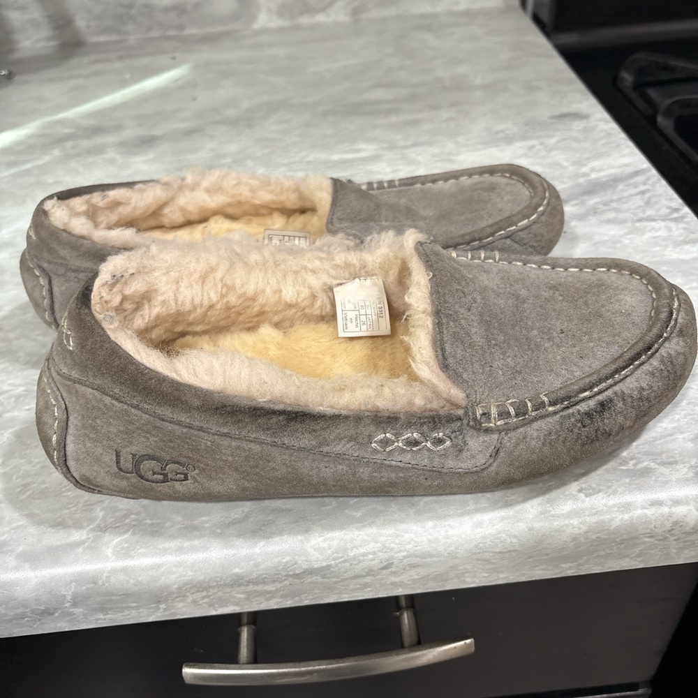 UGG Tan and Gray Shearling Slippers